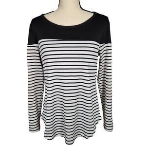 Agaci Long Sleeved Striped Shirt, Size Large, Black/White Stripes